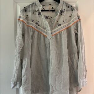 Free People White Blouse with Purple Floral Design